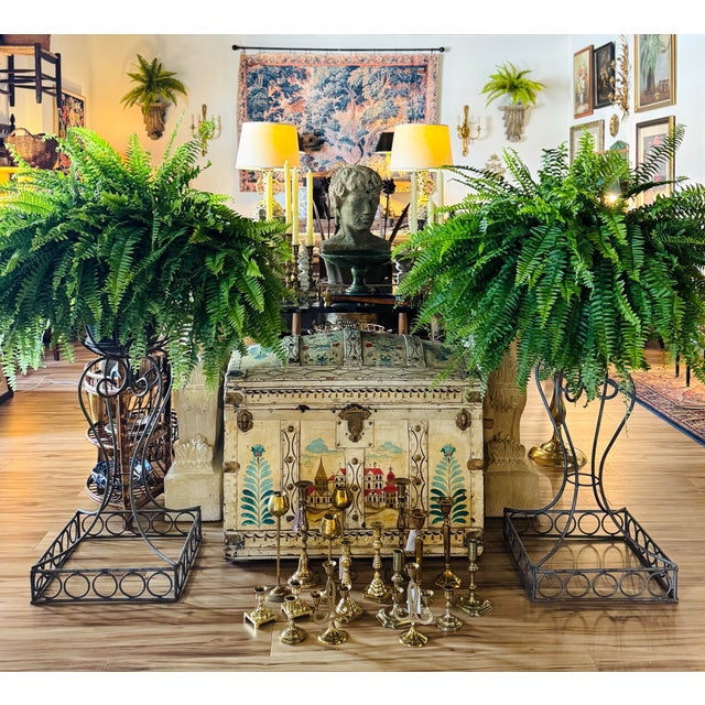 Vintage French Art Nouveau Style Jardiniere Iron Plant Stands, a Pair For Sale - Image 11 of 11