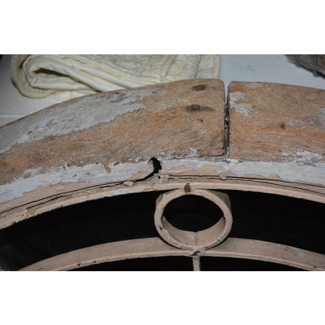 Vintage European Wooden Round Tinted Glass Rose Window With Iron Scrolled Inserts For Sale - Image 4 of 18