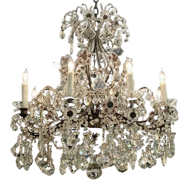 Italian Beaded Crystal and Amethyst Flower Chandelier For Sale