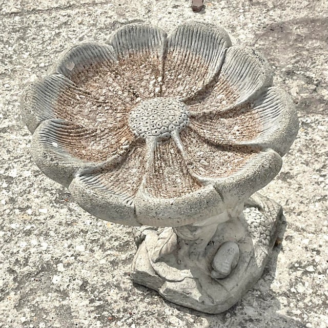 Vintage Boho Cast Concrete Flower Bird Bath For Sale - Image 4 of 10