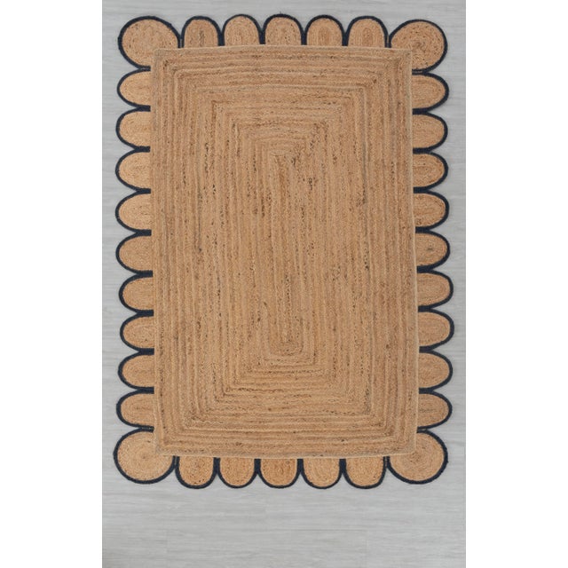 Navy Blue Scallop Edge Jute Rug 6x9 Ft. For Sale - Image 13 of 13