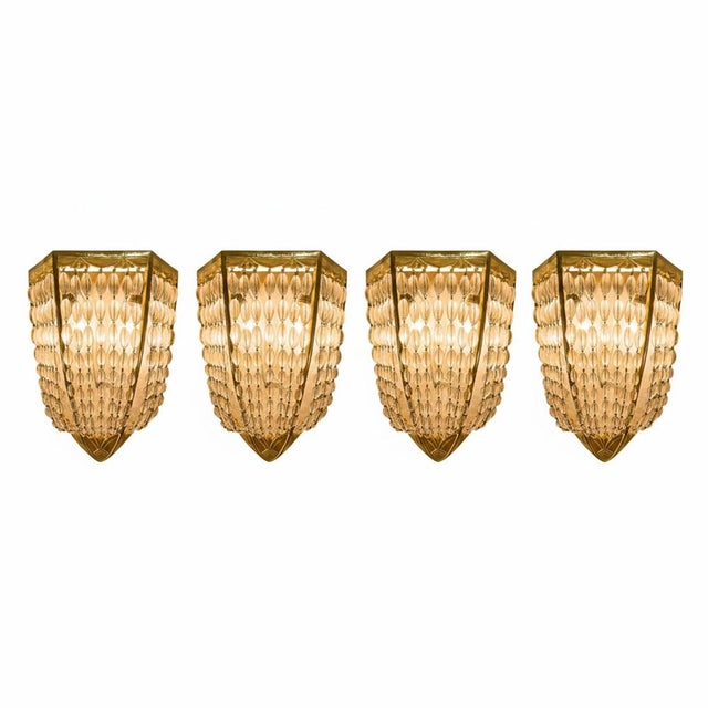 Antique French Art Deco Crystal and Gilded Bronze Wall Lamps, 1920s, Set of 4 For Sale - Image 3 of 13