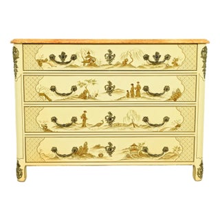 Baker Furniture Style French Regency Louis XVI Chinoiserie Cream Lacquered Dresser Chest For Sale