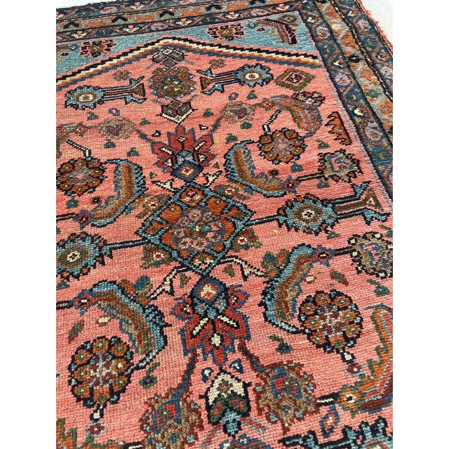 Antique Hamadan Rug Coral-Pink & Sky Blue Water Garden Rug 2.7 x 3.4 For Sale - Image 9 of 10