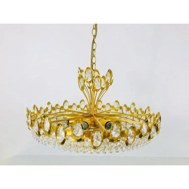 1960s Golden Gilded Brass and Crystal Glass Chandelier by Palwa, Germany, 1960s For Sale - Image 5 of 11