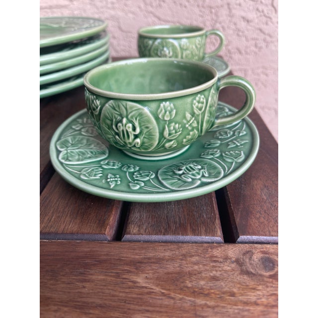 1990s Portugal Bordallo Pinheiro Majolica Sage Green DragonFly Dinnerware - Service for 5 For Sale In Santa Fe - Image 6 of 8