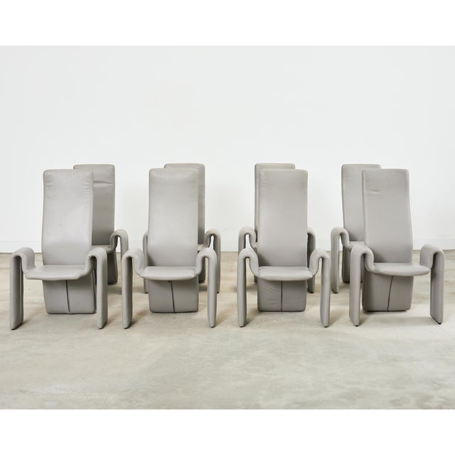 Postmodern Set of Eight Steve Leonard for Brayton Leather Dining Chairs For Sale - Image 3 of 18