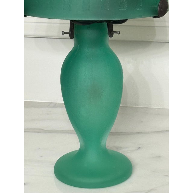 Green 1920s Art Deco Daum Nancy Acid-Etched Cameo Glass Table Lamp 13.5"x8" For Sale - Image 8 of 15