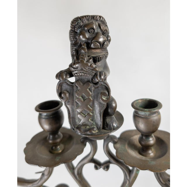 Metal 19th Century European Bronze Candlestick With Lion and Amsterdam City Shield For Sale - Image 7 of 18