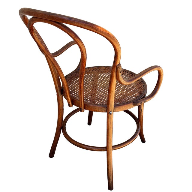 Early 20th Century Early 20th Century Vienna Secession Bent Oak & Cane Armchair No 18 Attributed to Jacob & Josef Kohn for Thonet For Sale - Image 5 of 8