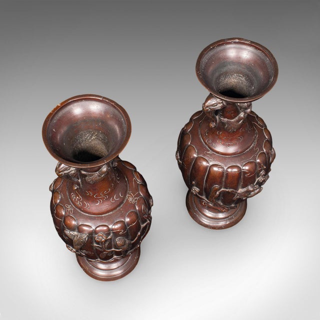 Pair of Antique Stem Vases, Japanese, Bronze, Meiji Era, Baluster Urn, Victorian For Sale - Image 9 of 12