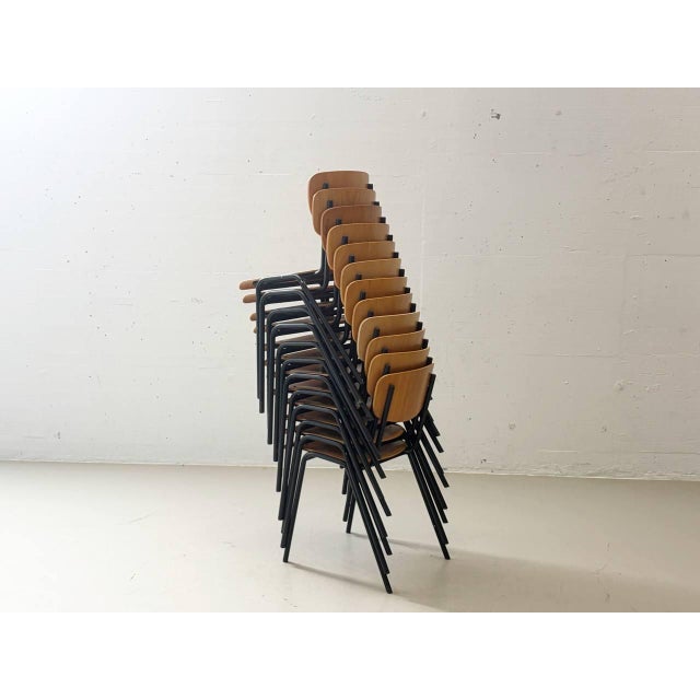 Mid-Century Modern Stackable Studio Chair with Black Lacquered Steel Frame, 1990s For Sale - Image 3 of 17