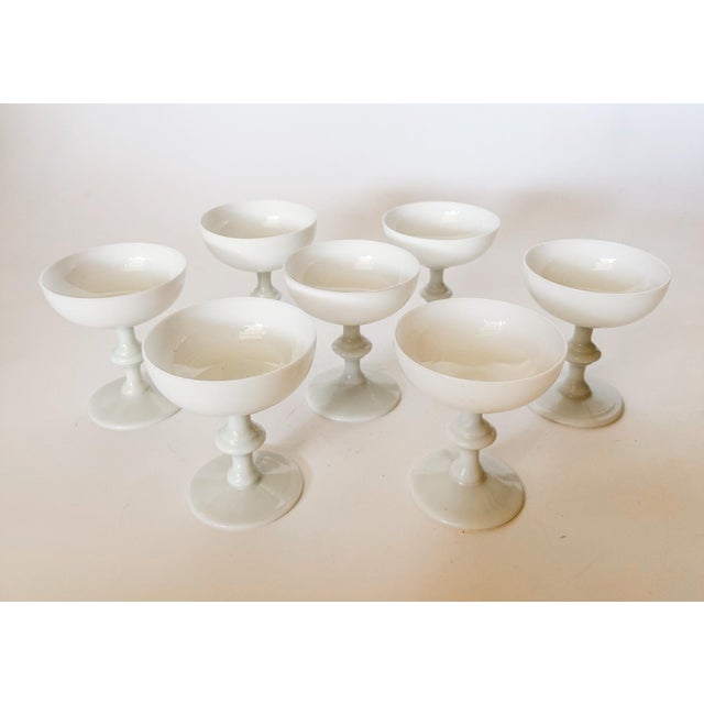 Mid 20th Century Vintage Portieux Vallerysthal French White Opaline Coupes, Set of 7 For Sale - Image 5 of 12