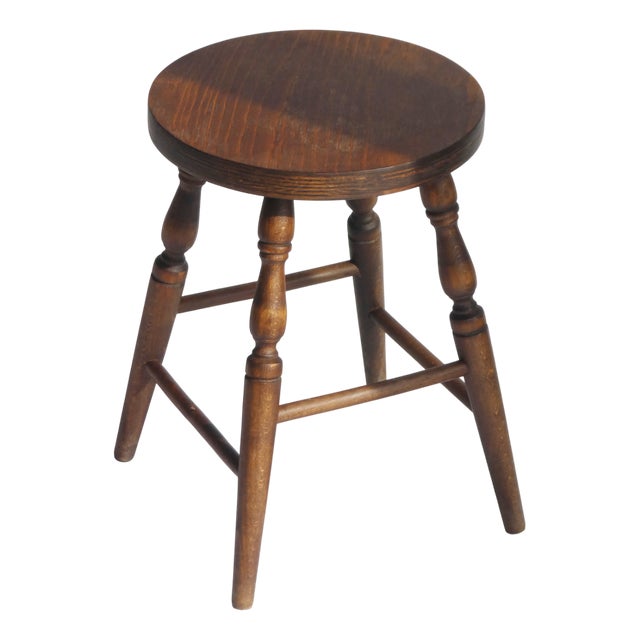 Antique English Round Wooden Stool For Sale