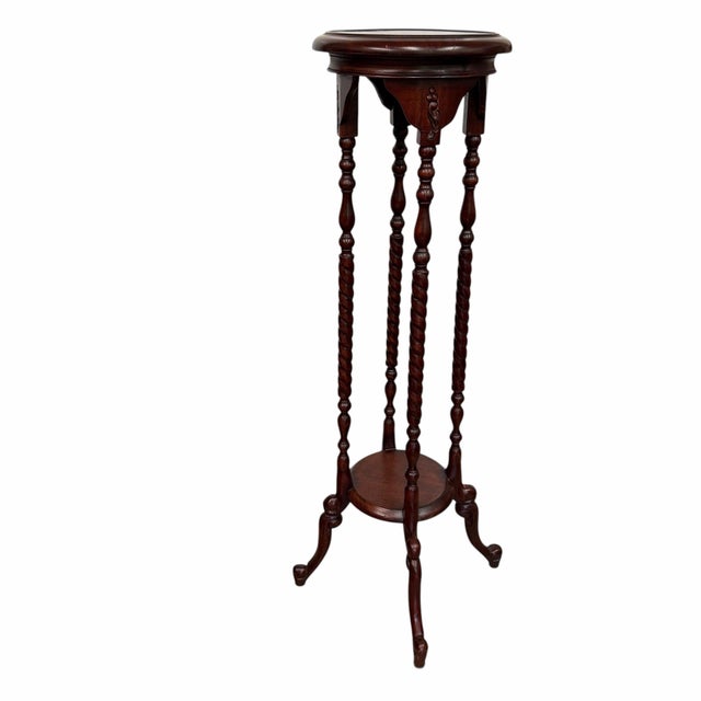 Brown Vintage Mahogany Barley Twist Pedestal Plant Stand For Sale - Image 8 of 8