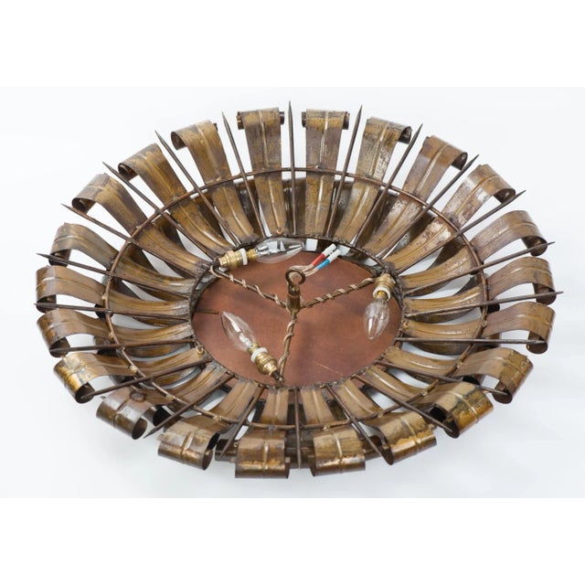 Gold 1950s Large Spanish Brutalist Backlit Gilt Sunburst Mirror or Ceiling Flush Mount For Sale - Image 8 of 13