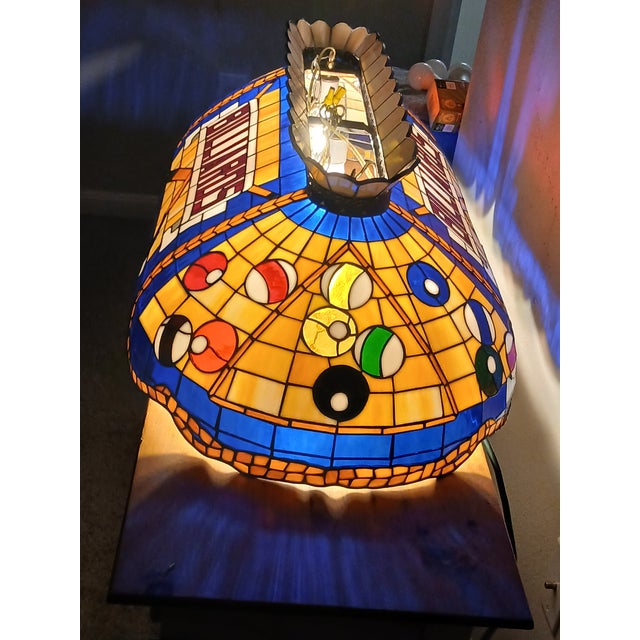 1990sVerified Ram Cf-50 Blue/Cream Tiffany Glass Billiards Light — Tested — Uncommon Blue/Cream Colorway For Sale - Image 9 of 9