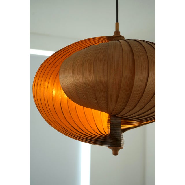 Brown Wooden Nautilus Ceiling Lamp attributed to Hans Agne Jakobsson, 1960s For Sale - Image 8 of 16