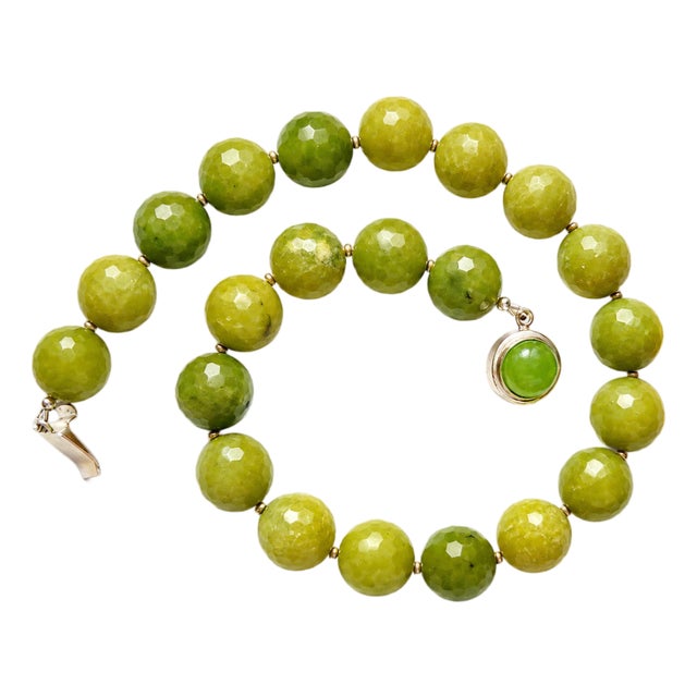 Natural Olive Jade Beaded Necklace With Jade Clasp For Sale