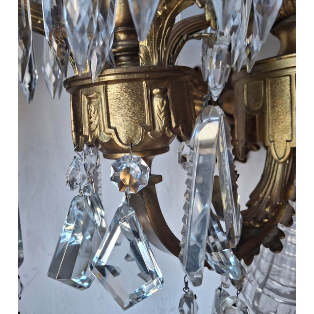 Monumental Hollywood Regency 43" French Style 17-Light Crystal Girandole Wall Sconces Gilt Brass a - Pair For Sale - Image 9 of 18