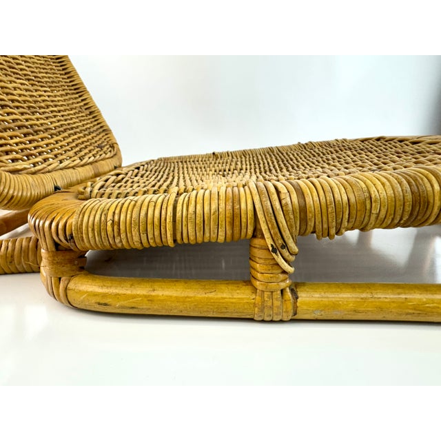 Vintage Folding Rattan Lounge Chair, Low Profile Wicker Reclining Chair For Sale - Image 10 of 12
