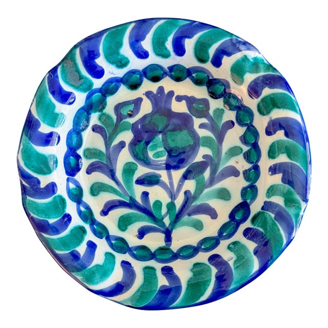 Vintage Granada Spanish Fajalauza Blue, Green, White Pomegranate Bowl For Sale