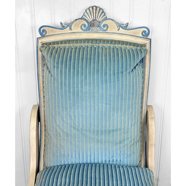 Vintage French Empire Style Blue Upholstered Chaise Lounge For Sale - Image 6 of 12