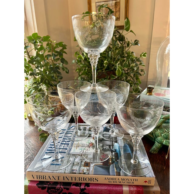 Hollywood Regency Mid to Late 20th Century Tiffin-Franciscan “Forever Yours” Etched Water Goblets - A Set of 6 For Sale - Image 3 of 7