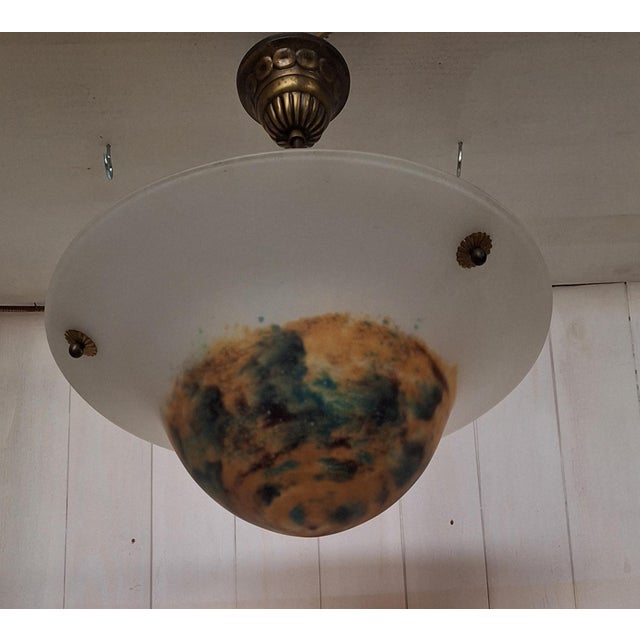 Vintage French Ceiling Lamp with Colored Crystal Glass Bowl on a Brass Mount, 1950s For Sale - Image 6 of 7