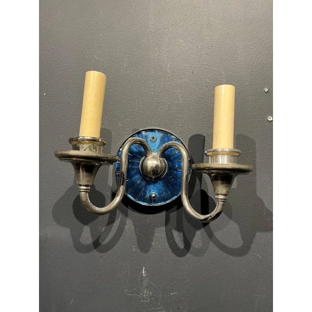 1930s 1930s French Cobalt Blue Mirror Sconces For Sale - Image 5 of 6
