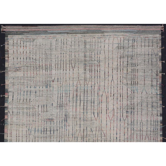 Abstract Modern Afghanistan Rug in Neutral Tones With Subdued Design With Pops of Color For Sale - Image 3 of 10