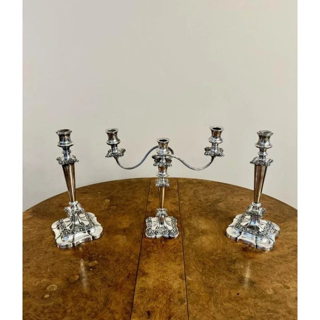 Late 19th Century Antique Victorian Ornate Silver Plated Candleholders, 1880, Set of 3 For Sale - Image 5 of 8