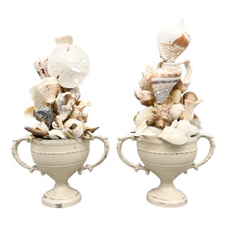 Pair of Coastal Shell Topiary Urn Topiary Sculptures by Artist – Coastal / Organic Modern For Sale