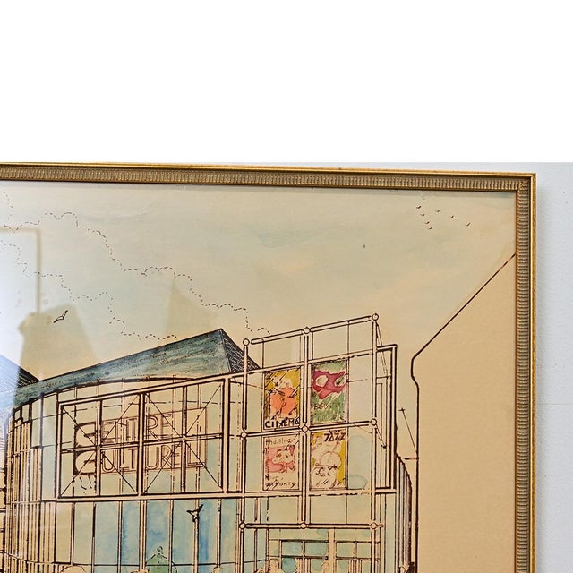 Beige Late 20th Century French Modern Framed Architectural Rendering For Sale - Image 8 of 11