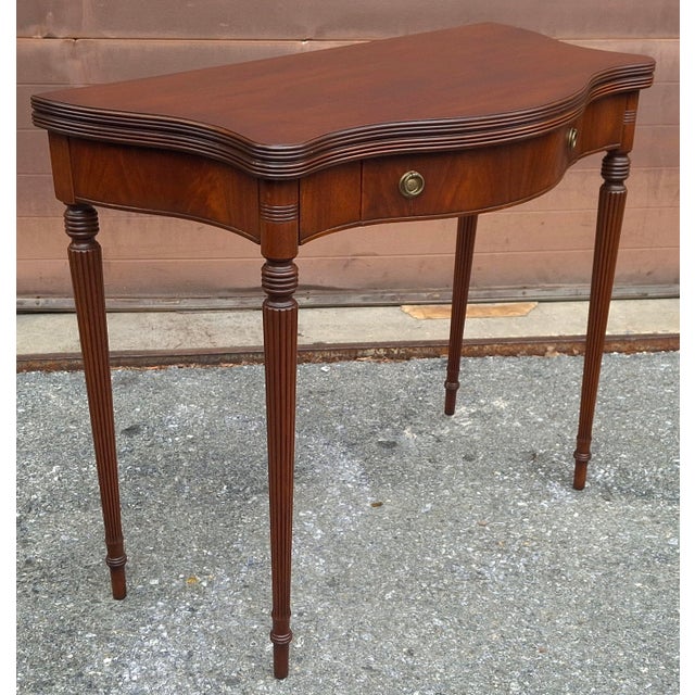 Brown Mid 20th Century Federal Style Mahogany Fold-Top Card Table Console Table, Refinished For Sale - Image 8 of 13