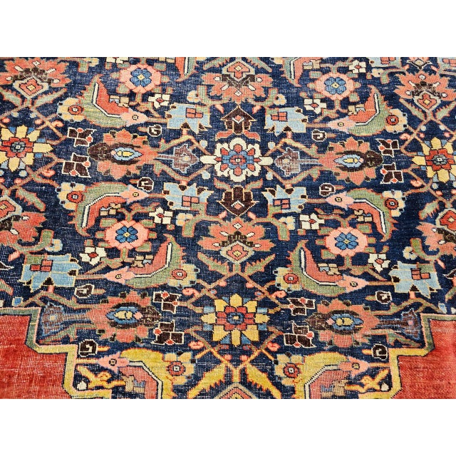 19th Century Oversized Persian Bidjar Rug, Hand-Knotted Wool, Geometric Pattern, Red & Navy, 11x15 For Sale - Image 17 of 18