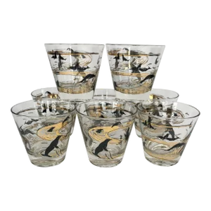 Vintage Old Fashioned Glasses With Seals and Gold Decoration - Set of 8