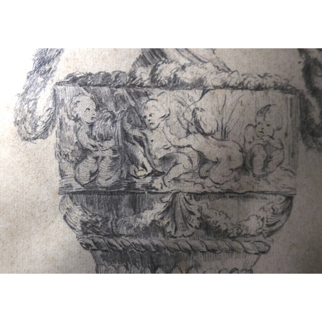 Paper Antique Original 18th Century Figural Garniture Ornamental Urn Planter Drawing For Sale - Image 7 of 12