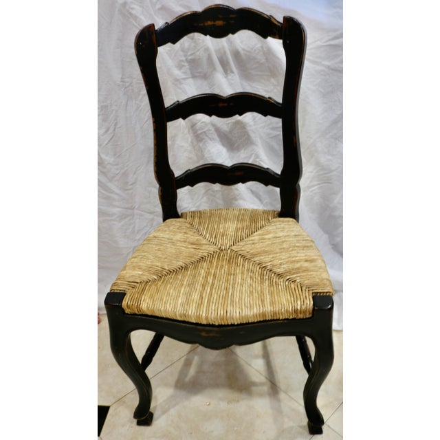 Late 20th Century Vintage French Oak Dining Chairs With Rush Seats For Sale - Image 5 of 5