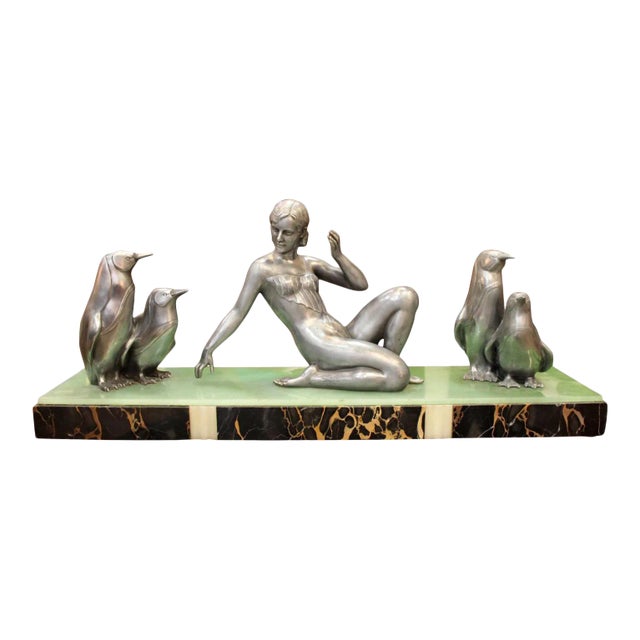Art Deco Cast Aluminum Sculpture on Marble For Sale