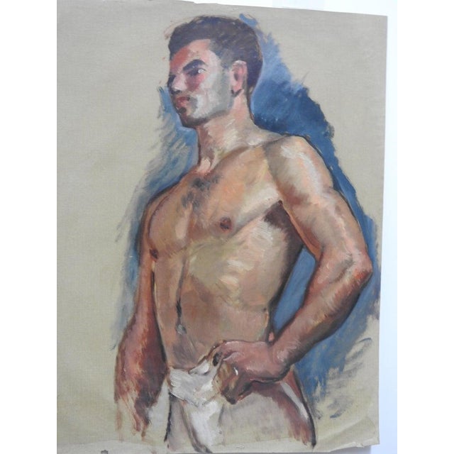 This is a stunning oil painting on un-stretched canvas titled Male Portrait by listed artist Robert Whitmore (American;...