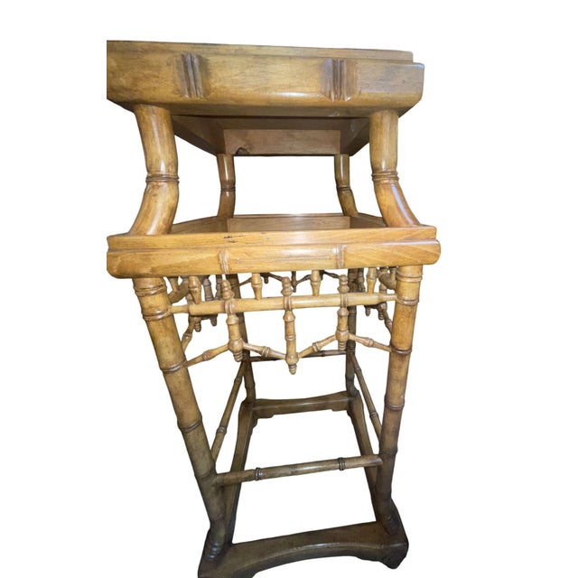 Pair of Early 20th Century Chinese Hand Carved Wood Pedestals Faux Bamboo Style For Sale In Los Angeles - Image 6 of 8