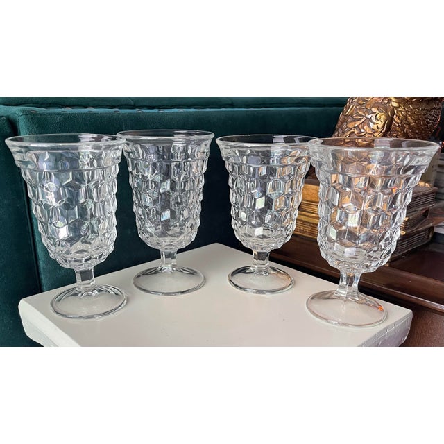 Transparent Vintage “American” Pressed Glass Water Goblets-Set of Four For Sale - Image 8 of 9