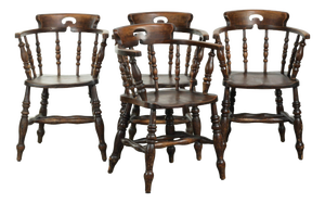 Antique Late 19th Century English Wooden Captain Chairs, Set of 4