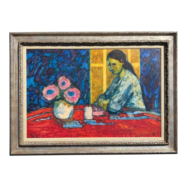 Original Mid-Century American Original Oil on Canvas Interior Scene - Portrait of a Lady - 1961 For Sale