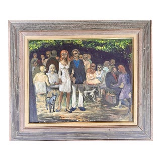 ALBERT PELS Mid Century Modern Oil Painting On Canvas WORMY CHESTNUT FRAME For Sale