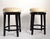 Pair of Vintage 24 Inch Height swivel Kitchen, Wine or Low Stools in black finished Wood with Tan - Beige Faux Leather...