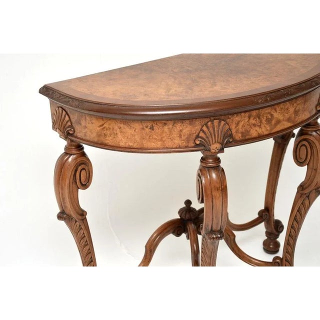 Brown Antique Burr Walnut Console Table from Maple and Co, 1890s For Sale - Image 8 of 13