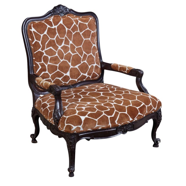 Michael Taylor Michael Taylor Louis XV Style Wide Arm Chair W Giraffe Velvet For Sale - Image 4 of 5