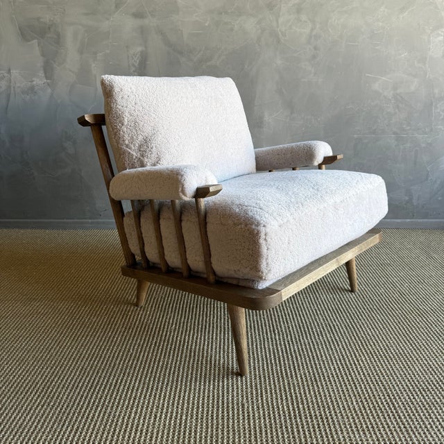 Frances White Oak Chair Upholstered in 100% Genuine Sheepskin For Sale - Image 4 of 12